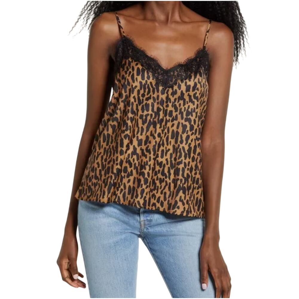 BP Nordstrom Camisole NWT Lace Trim Satin In Tan Dale Dashed Spot Leopard XS top
